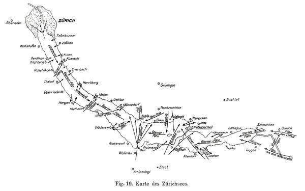 Windkarte Zürichsee, Original in schwarz-weiss